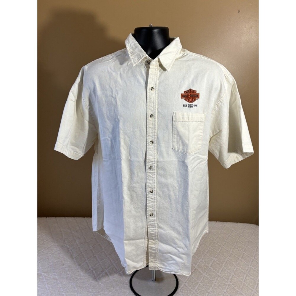 1995 Harley Davidson San Diego Dealer Meeting Single Stitch 2 Sided Button Up L